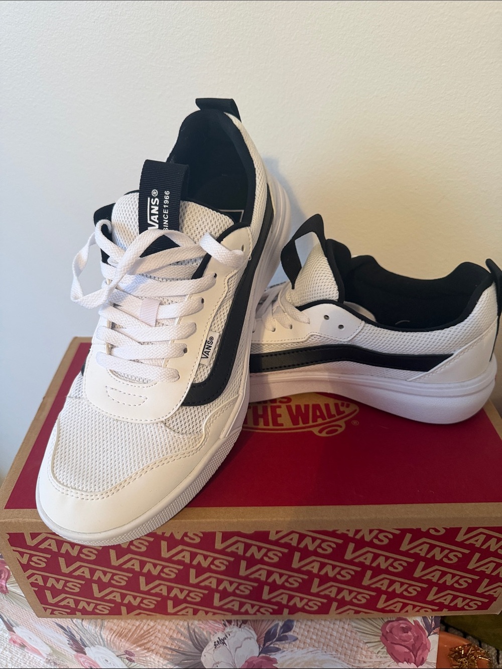 Vans White and Black Low-Top Skate Sneakers
